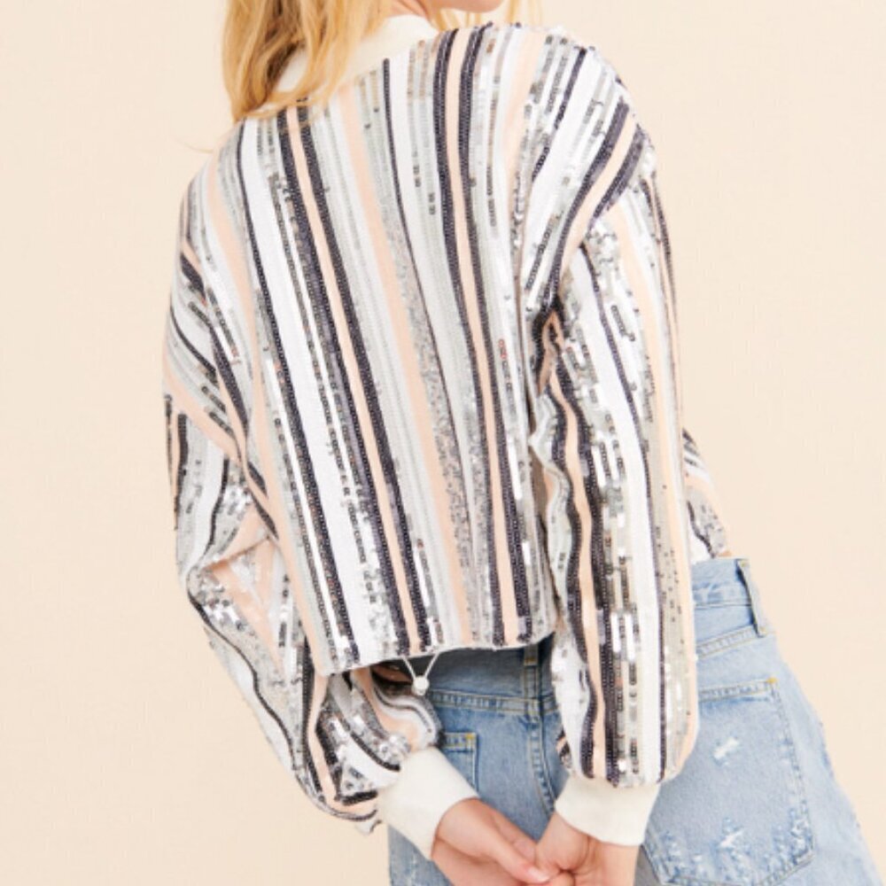 Anthropologie Raga Lunar Half-Zip Sequin Track Jacket w/Cinch Waist - Size Small - Picture 3 of 15